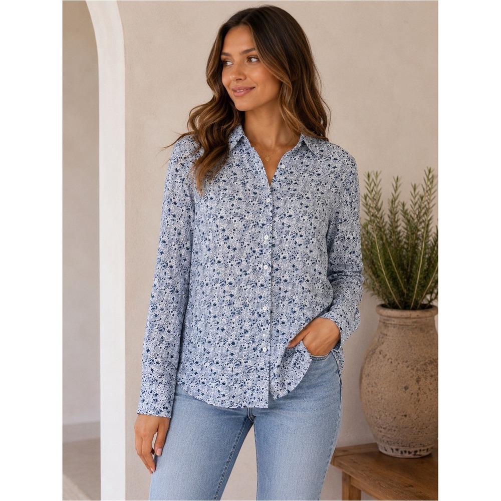 Cynthia Rowley Button Down 100% Linen long sleeve Shirt Large